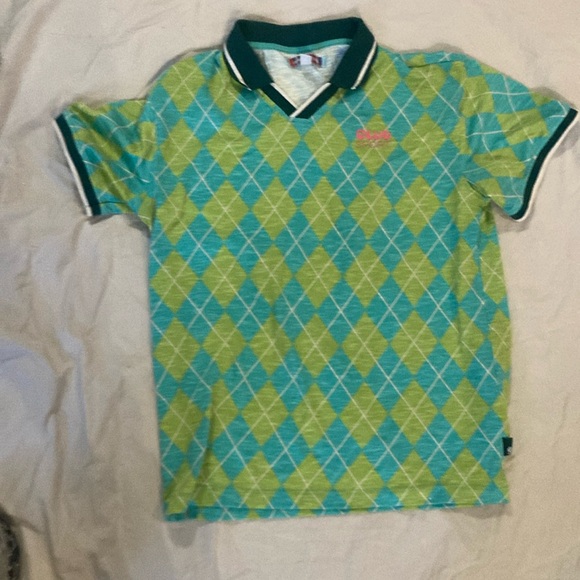 Urban Outfitters Men’s Small Green and Blue Diamond Pattern Collared Shirt. Used - Picture 1 of 4